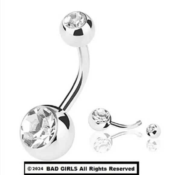 7-Piece Stainless Steel Zircon Silver Navel Ring Set - Picture 8 of 9